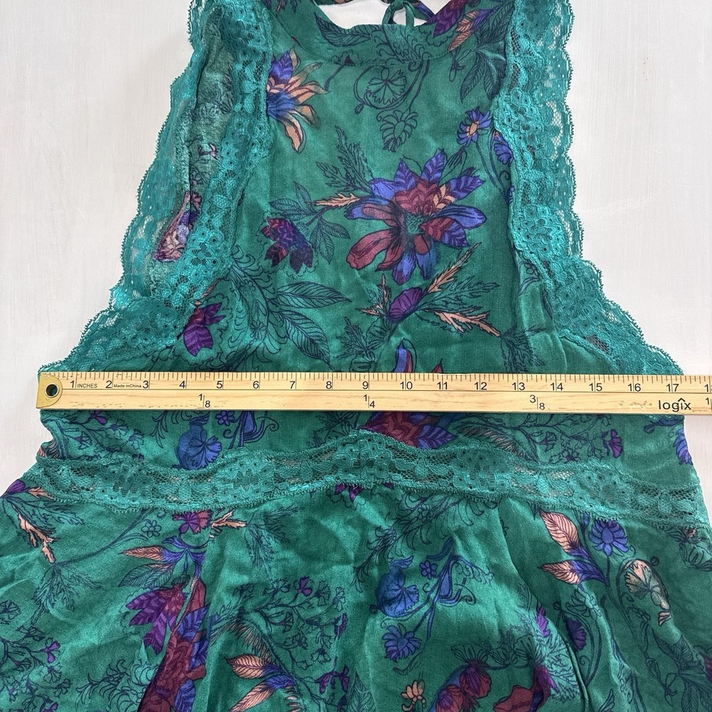 Free People Intimately She Moves Chemise Slip Dress XS Green Floral Lace Tie - Picture 11 of 16
